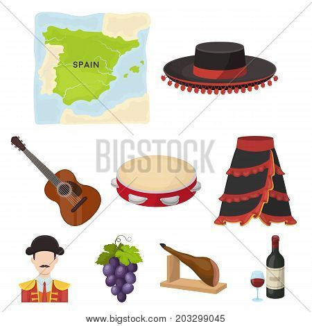 A set of pictures about Spain. Sights of Spain, gypsies, guitar, dances.Spain country icon in set collection on cartoon style vector symbol stock web illustration.