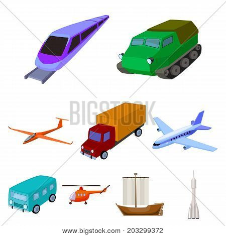 Set of pictures about types of transport. Transportation of people, cargo. Ground, underwater, air transport. Transport icon in set collection on cartoon style vector symbol stock web illustration.