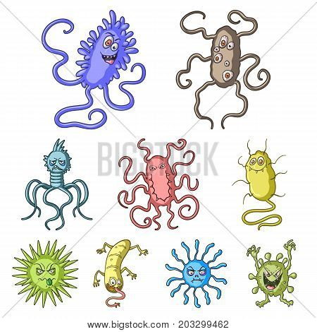 A set of pictures about bacteria and viruses. Germs that are harmful to humans. viruses and bacteria icon in set collection on cartoon style vector symbol stock web illustration.