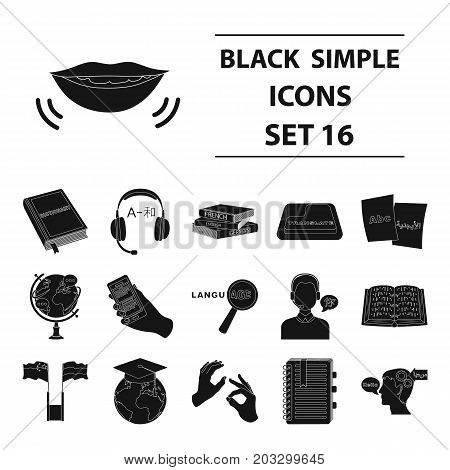 Interpreter and translator set icons in black design. Big collection of interpreter and translator vector symbol stock illustration