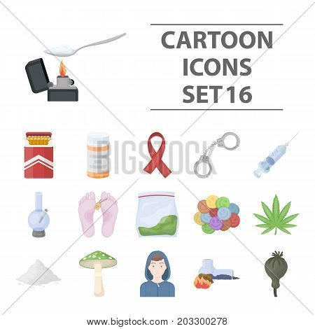 Drugs set icons in cartoon style. Big collection drugs vector symbol stock