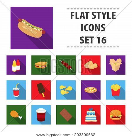 Fast food set icons in flat style. Big collection fast food vector symbol stock