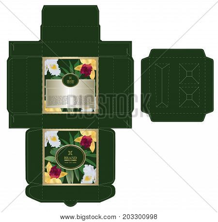 Tropical concept, box design for a set of skin care products with die cut tray template for cosmetic containers. Illustration vector