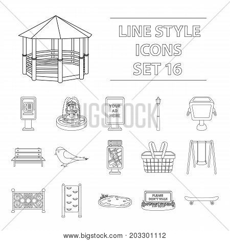 Park set icons in outline style. Big collection of park vector symbol stock