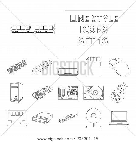Personal computer set icons in outline style. Big collection personal computer vector symbol stock