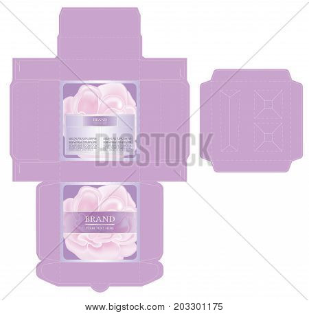 Packaging design, rose box design for a set of skin care products with die cut tray template for cosmetic containers. Illustration vector