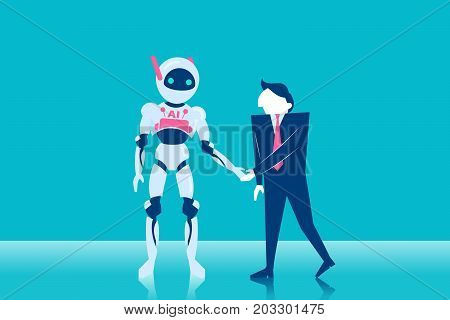 businessman with artificial intelligence on the bluebackground