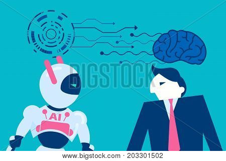 businessman with artificial intelligence on the bluebackground