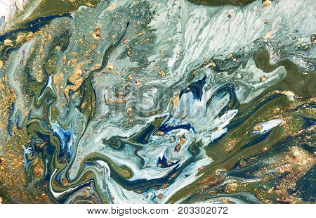 Marbled Abstract Background. Liquid Marble Pattern. Colorful Marble Backdrop. Golden Glitter Texture