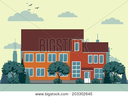 House front view . Stock flat vector illustration.