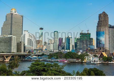 Bangkok Cityscape With Lebua State Tower. Modern South-east Asia Megalopolis