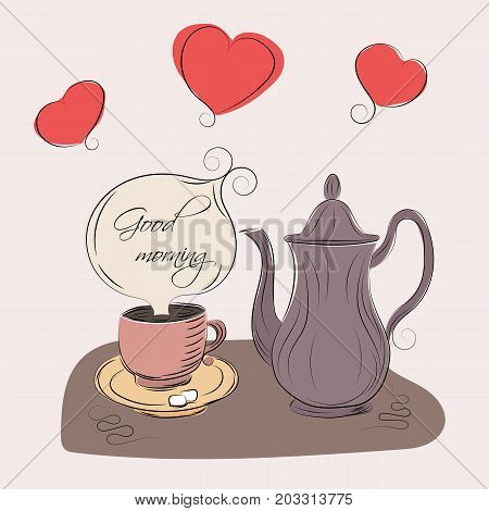 a coffee cup and coffeepot in graphic style