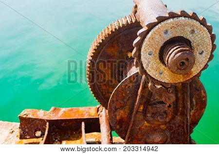 old metal cleat on dock transportation, trave horn, industry, marine beauty