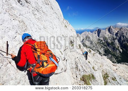 TRIGLAV, AUGUST 12, 2017 - Climbers on Triglav Peak, Slovenia, Europe