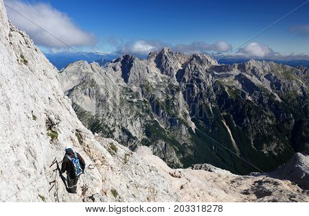 TRIGLAV, AUGUST 12, 2017 - Climbers on Triglav Peak, Slovenia, Europe