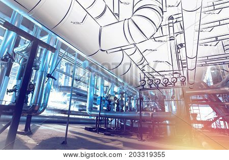 Sketch Of Piping Design Mixed With Industrial Equipment Photos