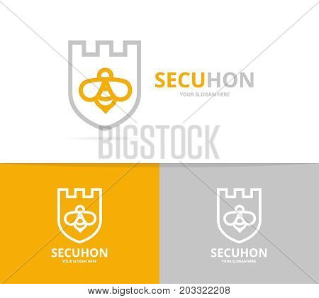 Unique shield and bee logo combination design template.