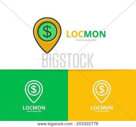 Vector of pin and dollar logo combination. Unique point and bank logotype design template.