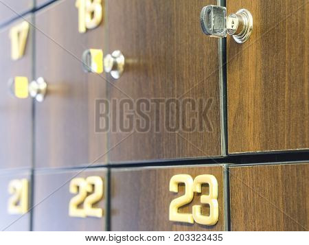 Boxes of a locker room in fitness club