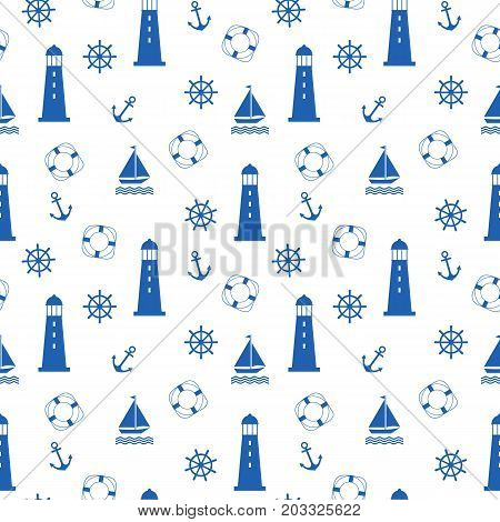 Marine background. Blue seamless pattern. Vector illustration.