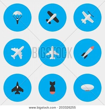 Elements Rocket, Craft, Bomb And Other Synonyms Dynamite, Aircraft And Rocket.  Vector Illustration Set Of Simple Aircraft Icons.