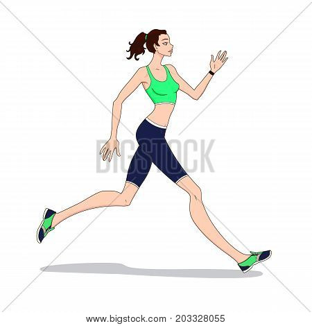 Young woman athlete jogging. Running female. Vector illustration.