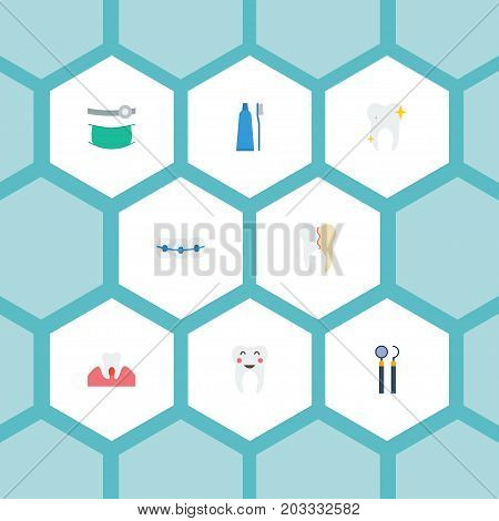Flat Icons Stomatology, Dentition, Cleaned And Other Vector Elements