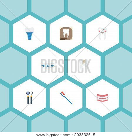 Flat Icons Decay, Artificial Teeth, Dentition And Other Vector Elements