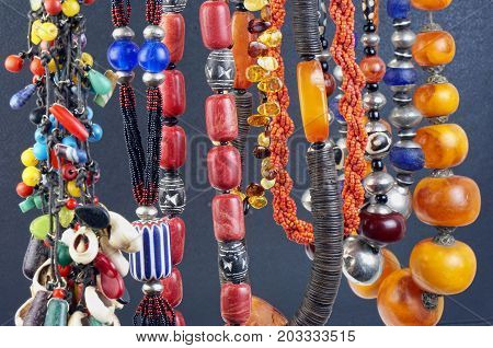 Colorful Natural Stone Necklaces, Jewelry Background