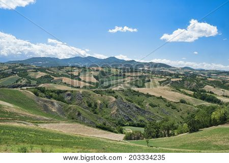 Summer landscape near Rivalta di Lesignano de Bagni (Parma Emilia-Romagna Italy) with the typical rocky inlets