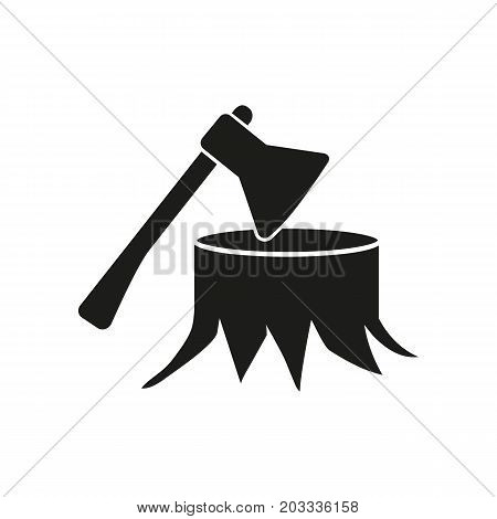 Icon of deforestation concept. Axe, tree stump, environment, forest. Ecology concept. Can be used for topics like destruction, lumber, wood production