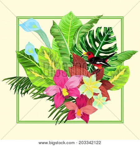 Vector tropical plants banner. Exotic tropic design
