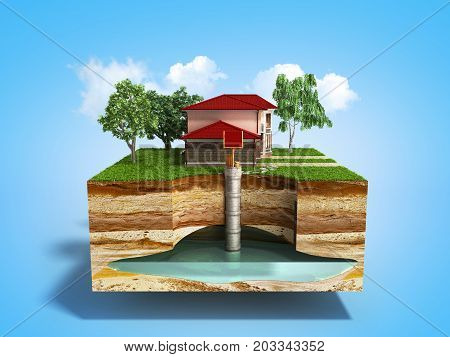 Water Well System The Image Depicts An Underground Aquifer 3D Render On Blue
