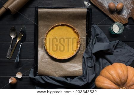 Pumpkin Pie On Baking Tray