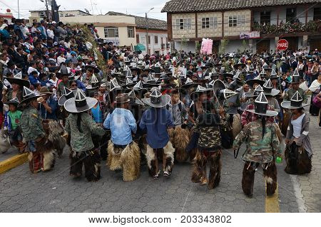 June 29 2017 Cotacachi Ecuador: indigenous quechua people at Inti Raymi summer solstice celebration