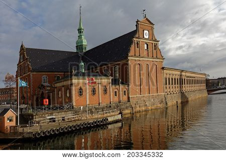 COPENHAGEN, DENMARK - NOVEMBER 7, 2016: View to Church of Holmen. Built as an anchor forge in 1563, it converted to church in 1619 and hosted the wedding of  Margrethe II and Prince Henrik in 1967