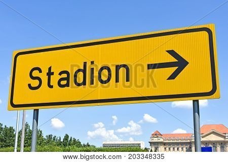Stadium sign on the street in the city
