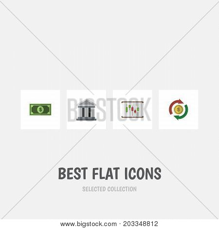 Flat Icon Finance Set Of Bank, Greenback, Interchange And Other Vector Objects