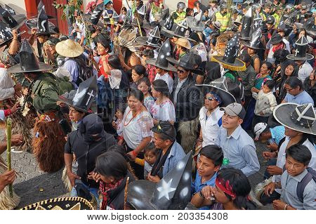 June 29 2017 Cotacachi Ecuador: indigenous quechua people at Inti Raymi summer solstice celebration