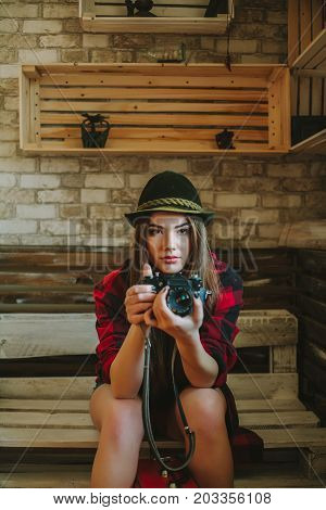 Portrait of a young hipsters girl .