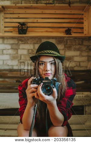 Portrait of a young hipsters girl .