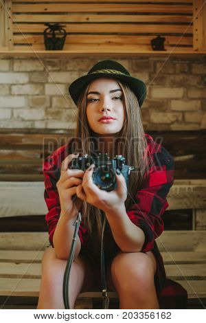 Portrait of a young hipsters girl .