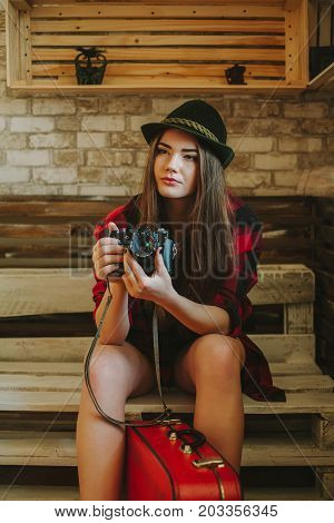 Portrait of a young hipsters girl .
