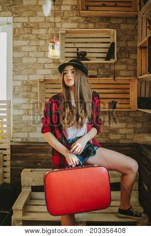 Portrait of a young hipsters girl .