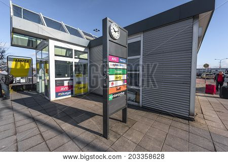 Berlin, Germany - March 2017: car rental offices in Berlin airport