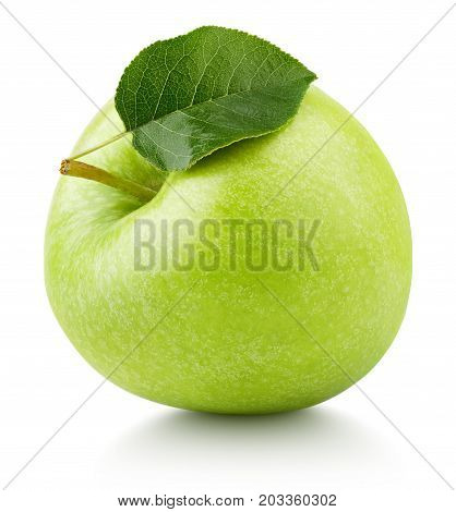 Green Apple Fruit With Green Leaf Isolated On White
