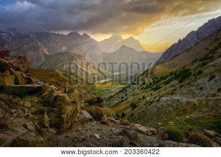 Sunset Landscape Of Beautiful Rocky Fan Mountains In Tajikistan