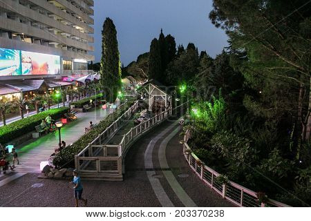 Yalta, Crimea - 11 July, Evening near the hotel, 11 July, 2017.
Night surroundings and adjoining territories of hotel Yalta Intourist.