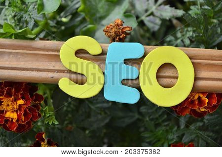 word seo on a  abstract colorful background
