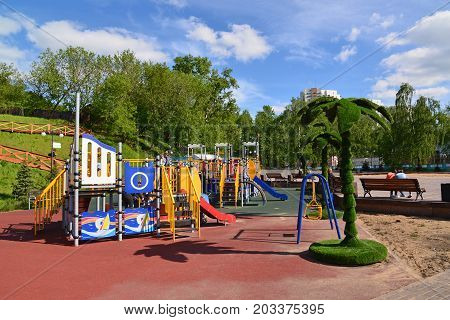 Khimki, Russia - May 30.2017 childrens playground in the park on the left bank